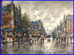 HUGE Mid-Century SIGNED A. Jouteuier OIL PAINTING French PARIS Street Scene VTG