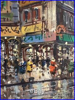 HUGE Mid-Century SIGNED A. Jouteuier OIL PAINTING French PARIS Street Scene VTG