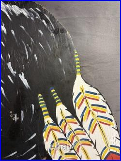 HUGE Vintage Folk Art Painted Wooden Native Indian Head Advertising Sign