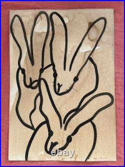 HUNT SLONEM painting and drawing on old paper signed stamped vintage