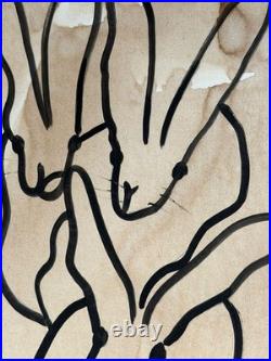 HUNT SLONEM painting and drawing on old paper signed stamped vintage