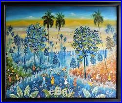 Haitian Art Vintage Oil Painting Canvas 1986 Signed Emile Luis Haiti Art