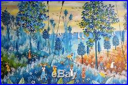 Haitian Art Vintage Oil Painting Canvas 1986 Signed Emile Luis Haiti Art