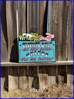 Hand Painted Vintage Tattoo Shop Sign Clients Only Wood Cutout Barber Shop