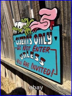 Hand Painted Vintage Tattoo Shop Sign Clients Only Wood Cutout Barber Shop