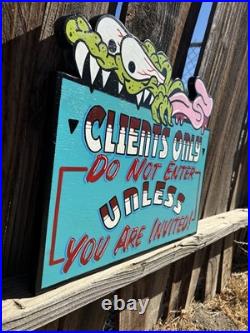 Hand Painted Vintage Tattoo Shop Sign Clients Only Wood Cutout Barber Shop
