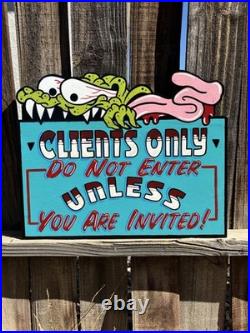 Hand Painted Vintage Tattoo Shop Sign Clients Only Wood Cutout Barber Shop Hand Painted Vintage Tattoo Shop Sign Clients Only Wood Cutout Barber Shop