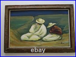 Herrera Signed Painting Mexico Expressionist Landscape Figures Modernism Vintage