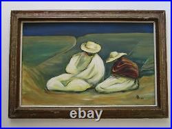 Herrera Signed Painting Mexico Expressionist Landscape Figures Modernism Vintage