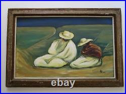 Herrera Signed Painting Mexico Expressionist Landscape Figures Modernism Vintage