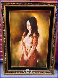 Homer Spurlock Artist, Signed Original Oil Painting, Vintage, Sultry Nude Brunette