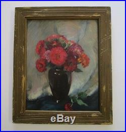 Hoosier Salon Exhibition Painting With Tag By Wallace Stover Antique Flowers Vtg