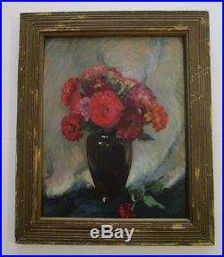 Hoosier Salon Exhibition Painting With Tag By Wallace Stover Antique Flowers Vtg