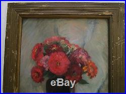 Hoosier Salon Exhibition Painting With Tag By Wallace Stover Antique Flowers Vtg