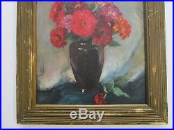 Hoosier Salon Exhibition Painting With Tag By Wallace Stover Antique Flowers Vtg