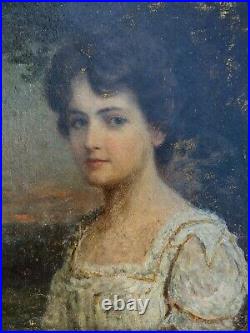Horace Burdick, 1844-1942, antique vintage oil painting, portrait of Lorna, sign