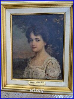 Horace Burdick, 1844-1942, antique vintage oil painting, portrait of Lorna, sign