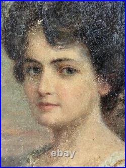 Horace Burdick, 1844-1942, antique vintage oil painting, portrait of Lorna, sign