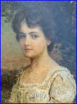 Horace Burdick, 1844-1942, antique vintage oil painting, portrait of Lorna, sign