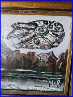 Huge Embellsihed Art- Millennium Falcon Vintage Painting Signed By Mister 8