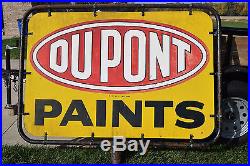 Huge Vintage Dupont Paints Sign with Original Frame Double Sided Metal 1957