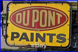 Huge Vintage Dupont Paints Sign with Original Frame Double Sided Metal 1957