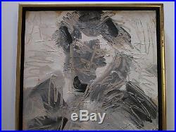Illegibly Signed Vintage Modernist Painting Abstract Expressionist Portrait