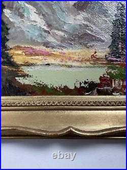 Impressionist Lake Landscape Vintage Original Oil Painting -Signed -Gilt Frame