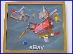 Impressive Abstract Painting Surrealism Signed Suprematism Geometric Mystery Vtg