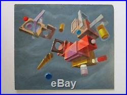 Impressive Abstract Painting Surrealism Signed Suprematism Geometric Mystery Vtg