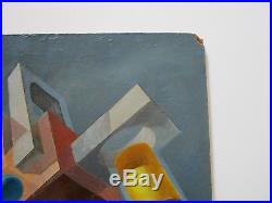 Impressive Abstract Painting Surrealism Signed Suprematism Geometric Mystery Vtg