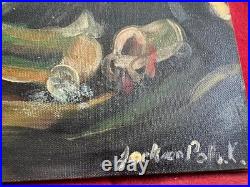 JACKSON POLLOCK oil painting on canvas, vtg stamped signed