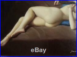 JOAN MAYOR Vintage FRENCH ART DECO Oil Painting Portrait of Reclining Nude