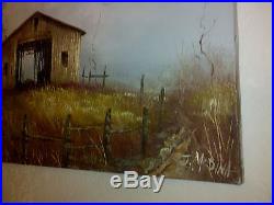 J. Medina Original Oil Painting 24x36 Old Barn Scene Signed Vintage SALE