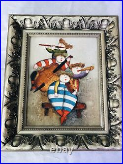 J. Roybal Painting Musicians Oil CANVAS Painting VINTAGE SIGNED