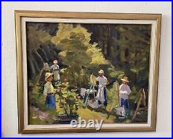 James Jim McVicker Vintage Signed Original Impressionism Painting Garden Scene