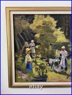 James Jim McVicker Vintage Signed Original Impressionism Painting Garden Scene