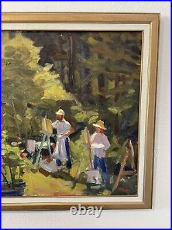 James Jim McVicker Vintage Signed Original Impressionism Painting Garden Scene