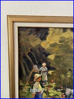 James Jim McVicker Vintage Signed Original Impressionism Painting Garden Scene