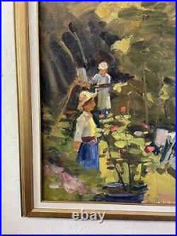 James Jim McVicker Vintage Signed Original Impressionism Painting Garden Scene