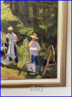 James Jim McVicker Vintage Signed Original Impressionism Painting Garden Scene