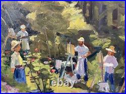 James Jim McVicker Vintage Signed Original Impressionism Painting Garden Scene