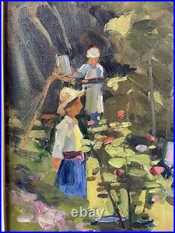 James Jim McVicker Vintage Signed Original Impressionism Painting Garden Scene