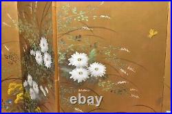 Japanese VTG Chinese 4 Panel Folding Screen Byobu Painted 72x36 atq Gold Signed