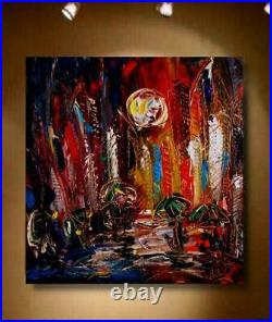 Jazz City Oil? Painting? Vintage? Impressionist? Art Realism Signed Abstract