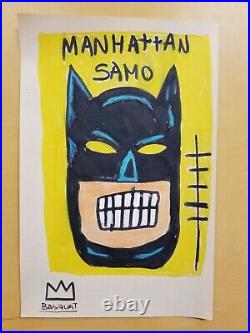 Jean Michel Basquiat Vintage on old Paper Drawing painting SAMO 8X13 With COA
