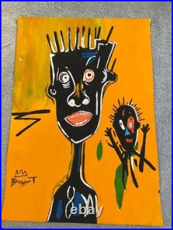 Jmb basquiat drawing painting on old paper signed stamped vintage
