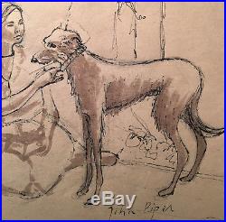 John Piper Original Fine Vintage Watercolour Hand Signed Woman With Dog