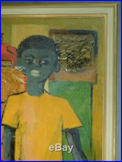 Jose Luis Figueroa Oil Painting Collage 1960s Young Black Man Portrait Vintage