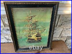 Julio Carballosa Vintage Original Art Painting Oil On Canvas Ship Signed 21X27